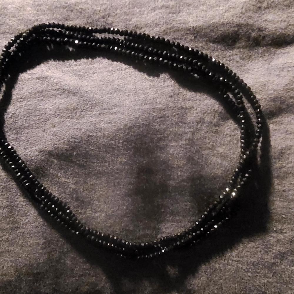 Elegant Black Spinal Beaded 3 Strand Necklace 18in Sterling Silver